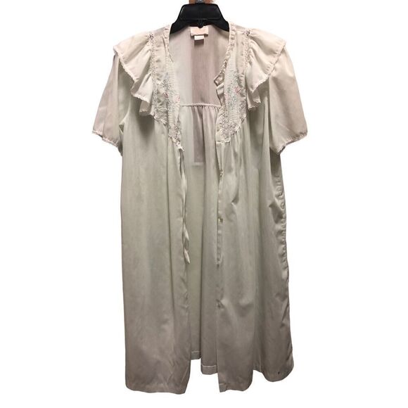 Barbizon Women’s Lightweight Off White Lace Trim Floral Embroidered Two Piece Ni - Picture 5 of 14